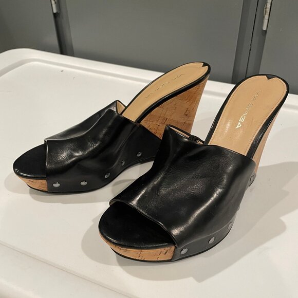 VIA SPIGA Black Open Toe Wedge Sandals - Picture 2 of 6